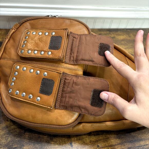 Lavive Sling Bag Convertible Backpack Tan Leather Stud Trim Pockets Boho Western - Picture 12 of 16